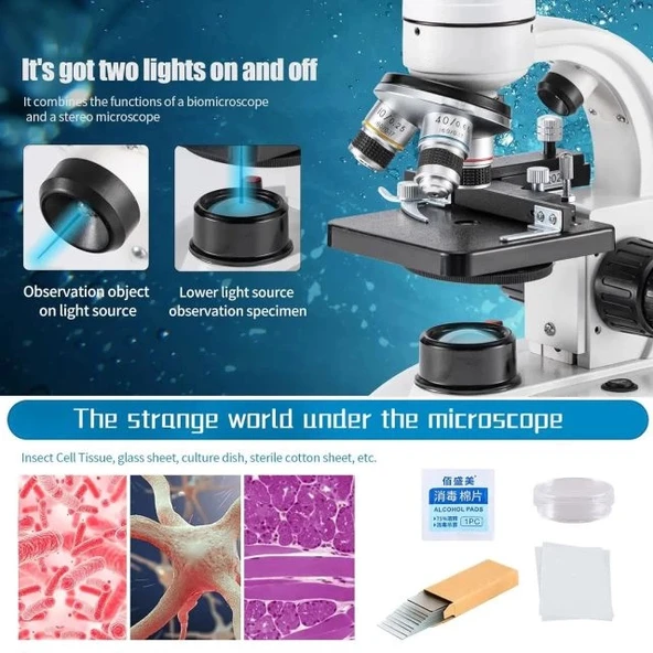 BOGRINUO Bileşik Binoküler Mikroskop 40X-2000X Büyütme - Resim 7