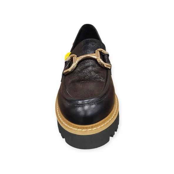 MAMMAMİA D25YA-3790 TOPUKLU HAFİF LOAFER DERİ KADIN AYAKKABI - Resim 4