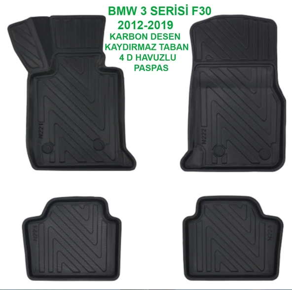 BMW 3 Serisi F30 2012-2019 2WD 4D Premium Havuzlu Paspas-Kaydırmaz Taban