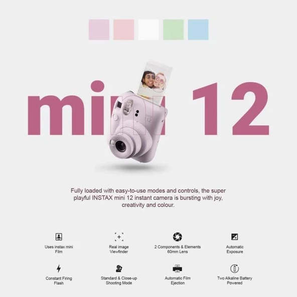 Fujifilm Instax Mini 12 Anlık Fotoğraf Makinesi/ Minimate Özel Kılıf/20 Sayfa/İkili Paket - Mavi - Resim 3