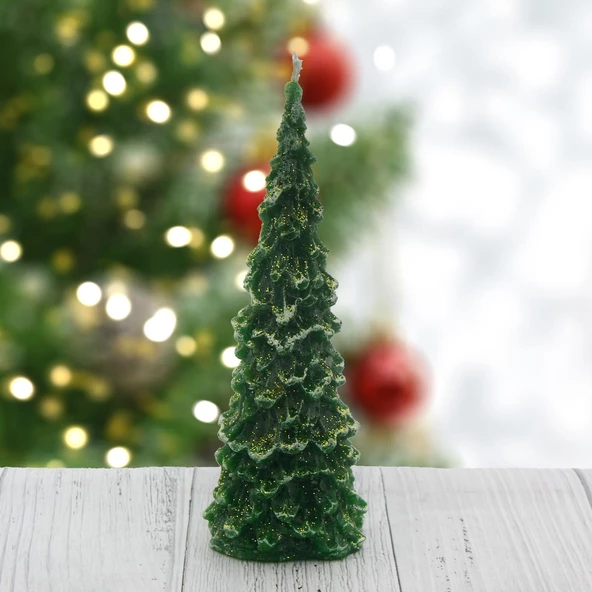 15cm Çam Ağacı Mum Yılbaşı Üstü Simli Uzun - 2