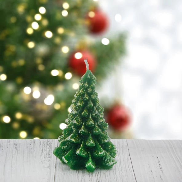 9cm Çam Ağacı Mum Yılbaşı Üstü Simli Kısa - Resim 2