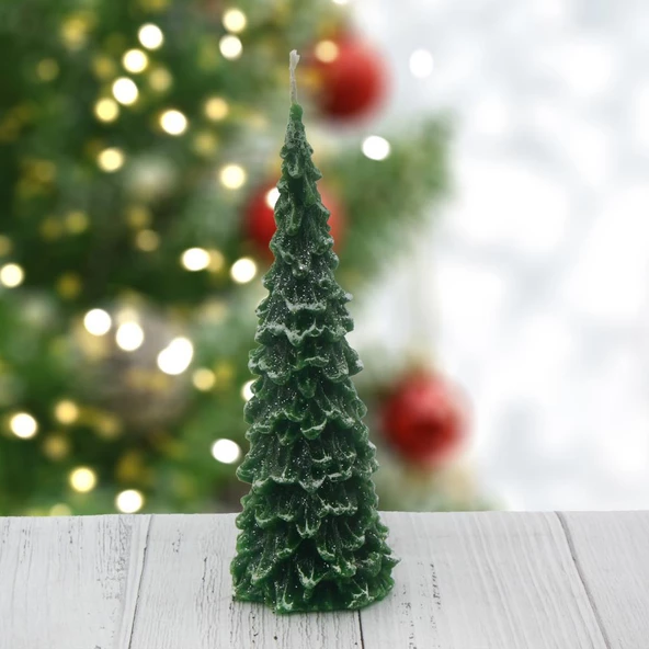 15cm Çam Ağacı Mum Yılbaşı Üstü Simli Uzun - 6