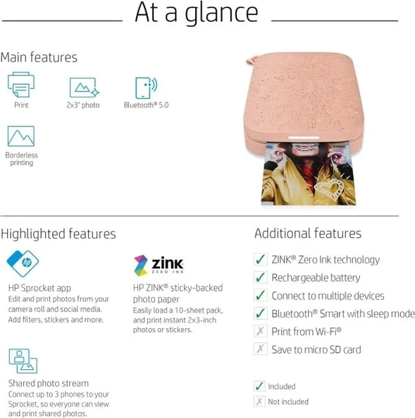 HP Sprocket Taşınabilir 2x3" Anında Fotoğraf Yazıcısı - 7