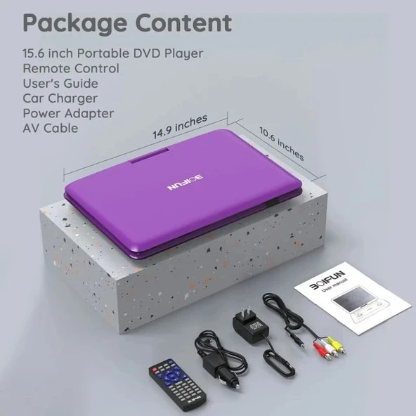 BOIFUN Taşınabilir DVD Oynatıcı 15.6" Geniş HD Ekran - 8