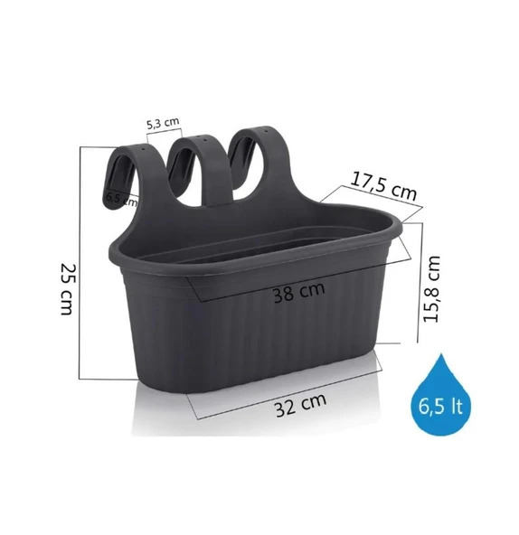 Omnipazar SO-TOM2 Tombik Askılı Balkon Saksı 6.5 Lt Antrasit 3 Adet - Resim 2
