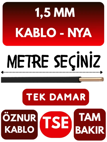 Öznur 1,5 MM NYA Kablo Metre Seçenekli (Siyah) ürün görseli 1