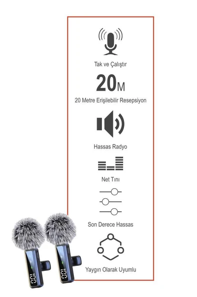 Torima H68 Type-C + Lightning + Aux 2li 3in1 Kablosuz Yaka Mikrofonu - Resim 3