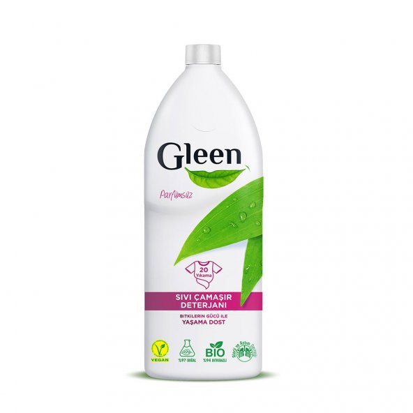 Gleen Organik İçerikli Vegan 1 lt Parfümsüz Sıvı Performans Çamaşır Deterjanı
