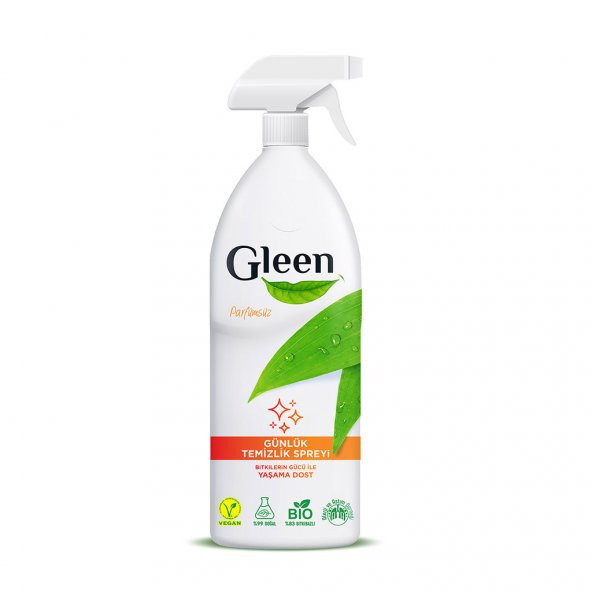 Gleen Organik İçerikli Vegan 1 lt Parfümsüz Sprey Yüzey Temizleyici