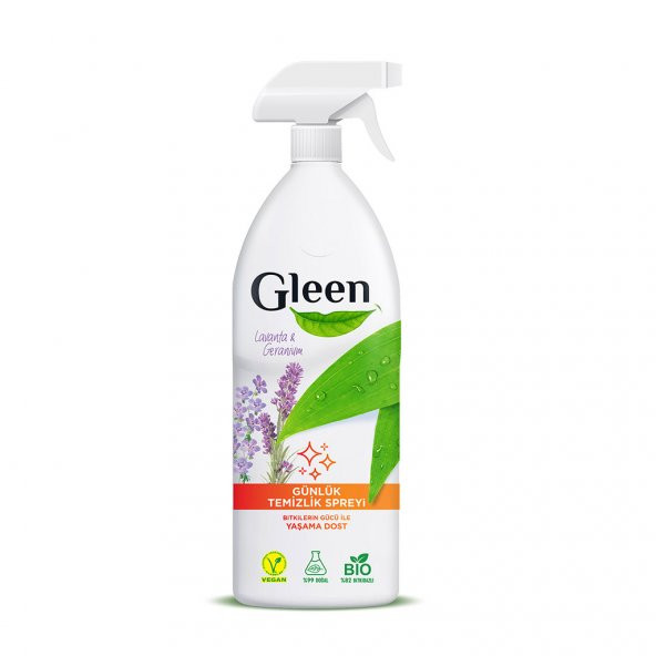 Gleen Organik İçerikli Vegan 1 lt Lavanta-Geranium Sprey Yüzey Temizleyici