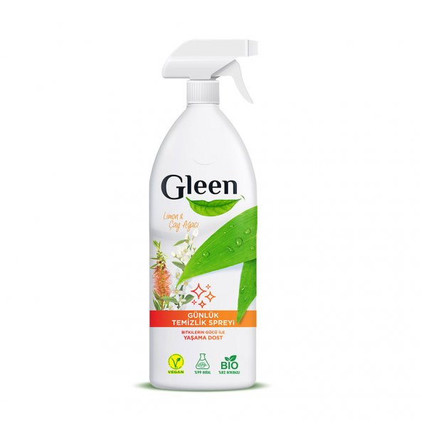 Gleen Organik İçerikli Vegan 1 lt Limon-Çay Ağacı Sprey Yüzey Temizleyici