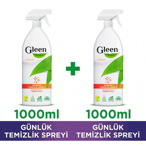 Gleen Organik İçerikli Vegan Parfümsüz Sprey Yüzey Temizleyici 2li Paket