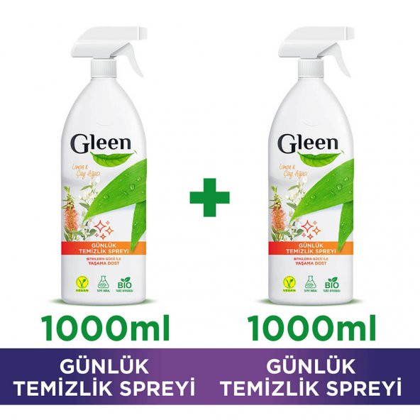 Gleen Organik İçerikli Vegan Limon-Çay Ağacı Sprey Yüzey Temizleyici 2li Paket