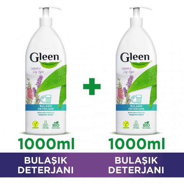 Gleen Organik İçerikli Vegan Lavanta-Çay Ağacı Elde Bulaşık Deterjanı 2li Paket