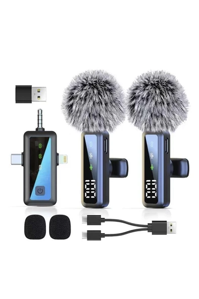 Torima H68 Type-C + Lightning + Aux 2li 3in1 Kablosuz Yaka Mikrofonu - Resim 4