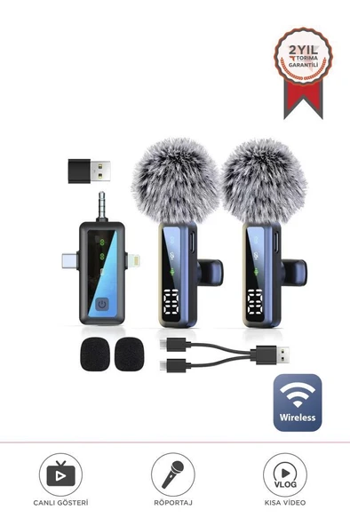 Torima H68 Type-C + Lightning + Aux 2li 3in1 Kablosuz Yaka Mikrofonu ürün görseli