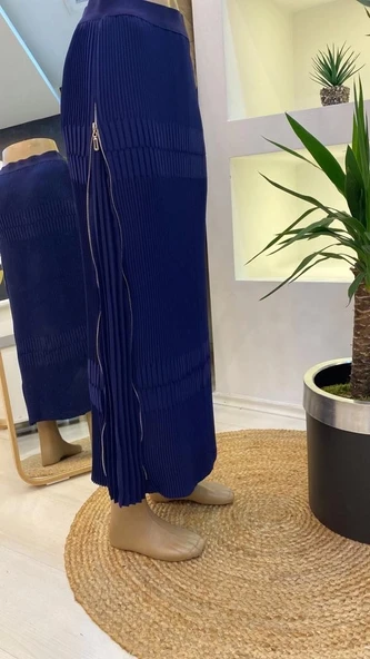 Misswhence Fermuarlı Plise Etek LACİVERT 38921 ürün görseli 1