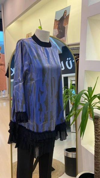 İNVEE ŞİFON DETAYLİ TUNİK LACİVERT 6980 - Resim 8