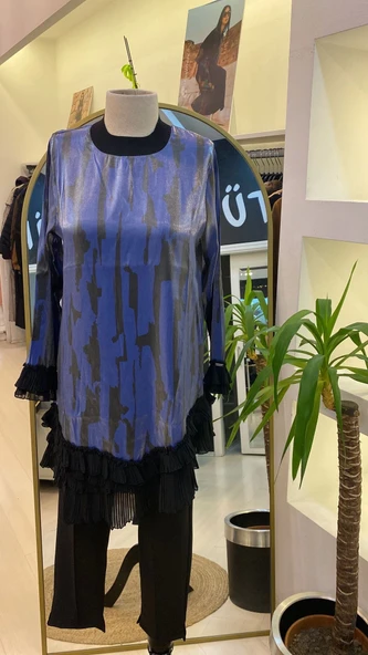 İNVEE ŞİFON DETAYLİ TUNİK LACİVERT 6980 - Resim 6