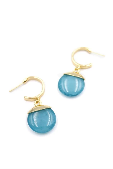 Taşlı Halkalı Küpe - Turkuaz - 2