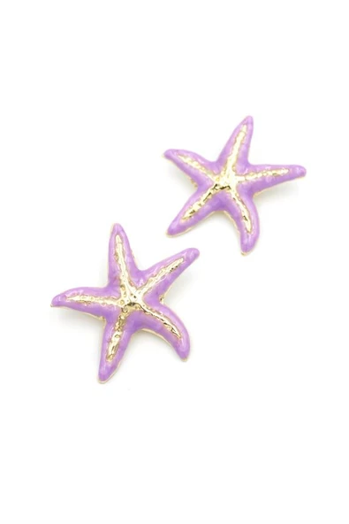 Mineli Deniz Yıldızı Küpe - Mor - 2