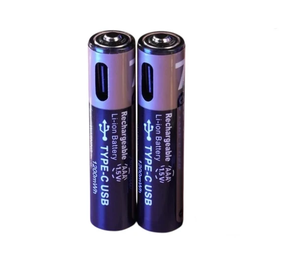 Ultratekno USB Type-C Şarjlı AAA Pil 1.5V 1000+ Kez Şarj Edilebilir Lityum Pil Kalem Pil (2’li Paket) - 2