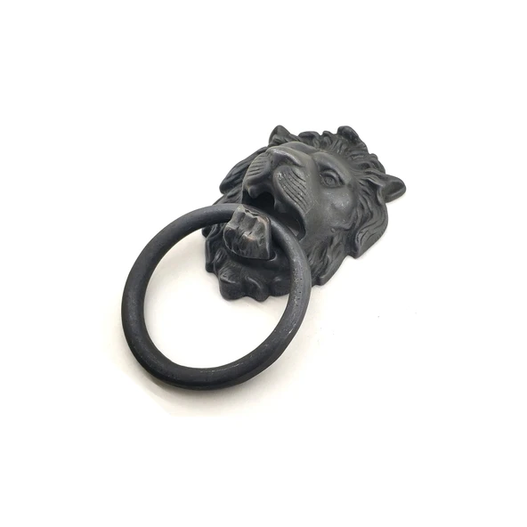 Antika Tarz Dekoratif Pirinç Aslan Kapı Tokmağı, Taktak - 102x130 mm, Oksit ürün görseli 1