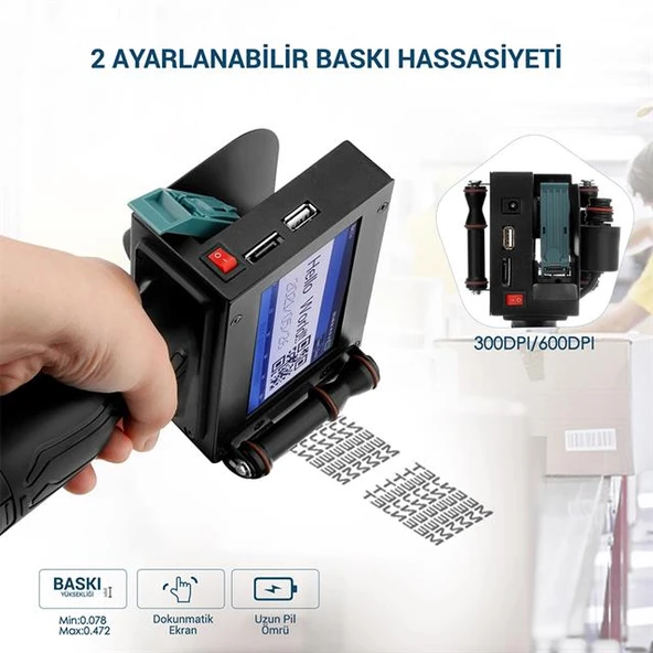 Powermaster PM-10878 4.3'' Dokunmatik Ekranlı Şarjlı Endüstriyel El Tipi Portatif Mürekkep Yazıcı - 2