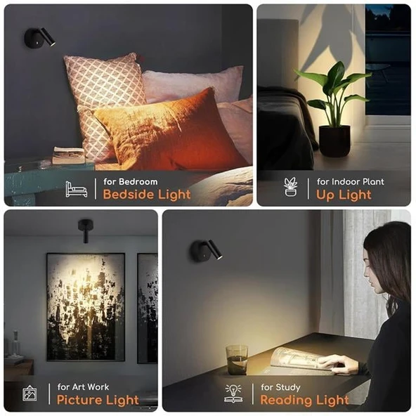 Ledx AL-XYD05 Çok Fonksiyonlu Dokunmatik Şarjlı 1200mAh Duvar Aplik 3000K-4000K-6500K TYPE-C Şarj Girişli - Resim 4