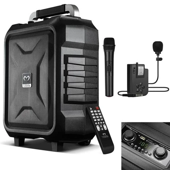 Magicvoice MV-2015 USB-SD-BT 1 El + 1 Yaka Mikrofonlu 300W Taşınabilir Şarjlı Hoparlör Anfi - 2