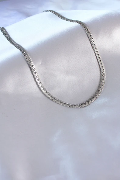 316L Çelik Gümüş Renk İşleme Detay Zincir Model Erkek Kolye - TJ-ERK1336 - 2