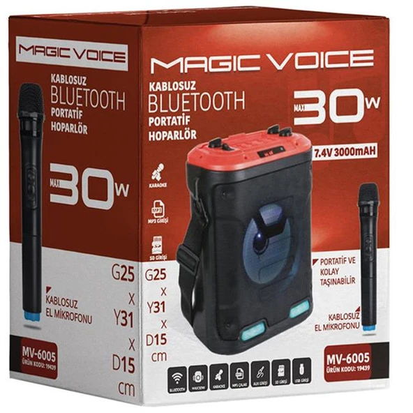 Magicvoice MV-6005 VHF El Mikrofonlu USB-SD-Bluetooth Işıklı 30 W Taşınabilir Şarjlı  Seyyar Anfi - 3