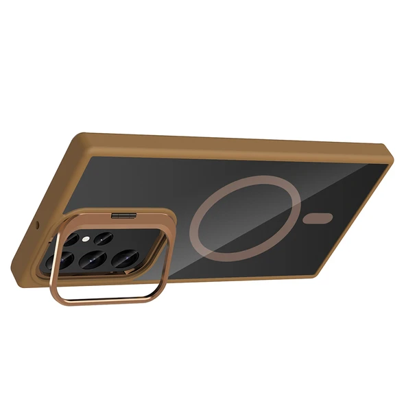 Samsung Galaxy S23 Ultra Kılıf Standlı ve Kamera Lens Hediyeli Kablosuz Şarj Özellikli Etro Kapak - Resim 3