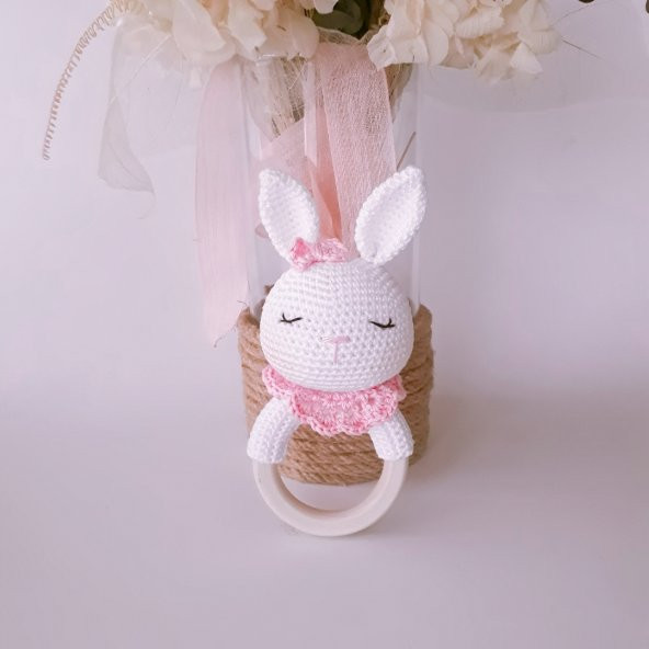 Tavşan Çıngırak ve Emzik Askısı 100 El Örgüsü - Resim 3