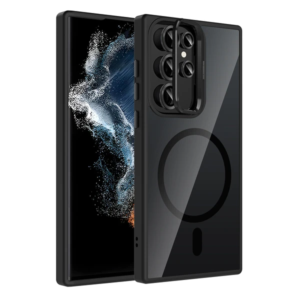 Samsung Galaxy S23 Ultra Kılıf Standlı ve Kamera Lens Hediyeli Kablosuz Şarj Özellikli Etro Kapak ürün görseli 1