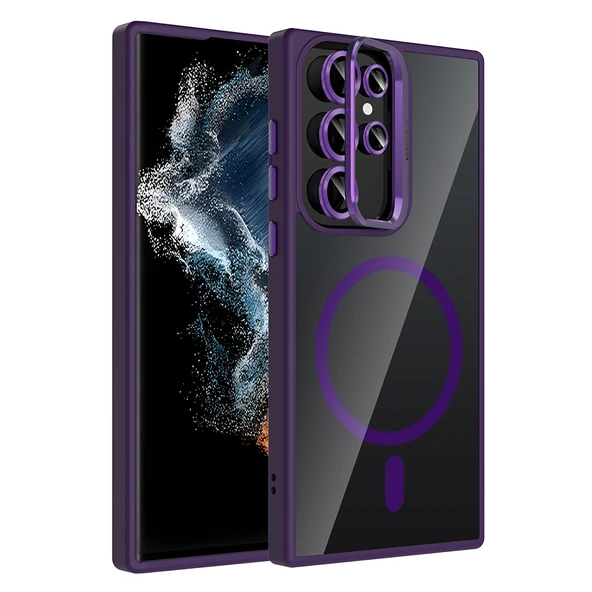 Samsung Galaxy S22 Ultra Kılıf Standlı ve Kamera Lens Hediyeli Kablosuz Şarj Özellikli Etro Kapak ürün görseli 1