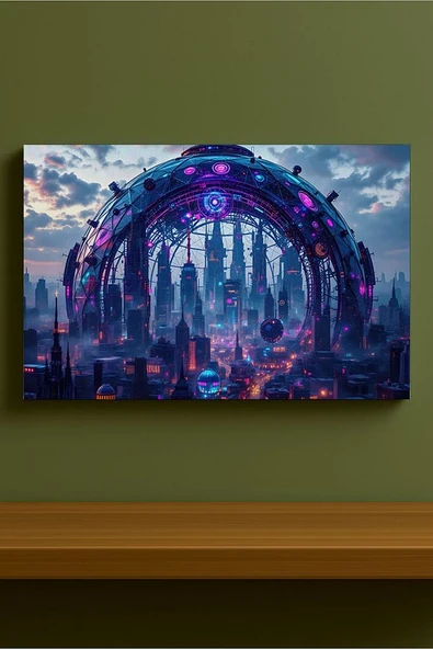 Geleceğin Şehri Tablosu Sci-Fi ve Estetik Duvar Sanatı %100 Pamuk Kanvas Duvar Dekoru - 4