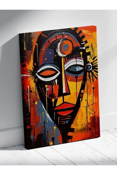 Soyut Afrika Maskesi Temalı Kanvas Tablo Modern Sanat Duvar Dekoru %100 Pamuk Kanvas - 3