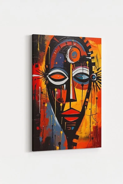 Soyut Afrika Maskesi Temalı Kanvas Tablo Modern Sanat Duvar Dekoru %100 Pamuk Kanvas - 2