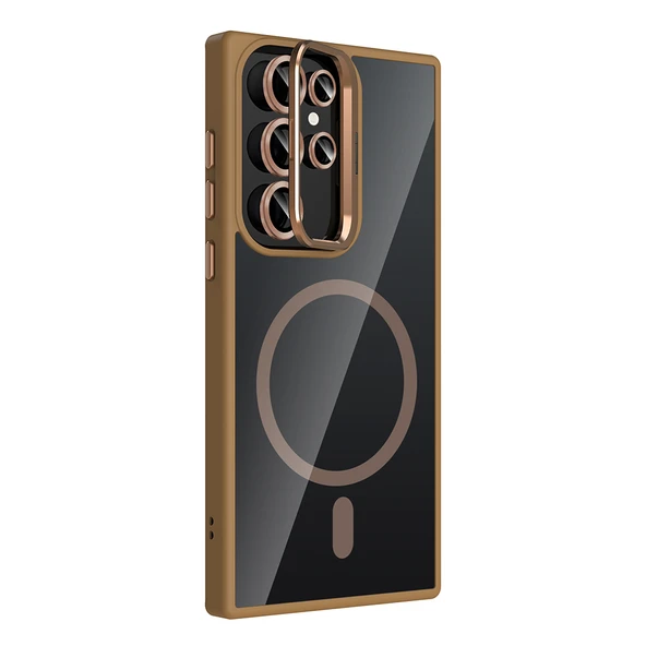 Samsung Galaxy S22 Ultra Kılıf Standlı ve Kamera Lens Hediyeli Kablosuz Şarj Özellikli Etro Kapak - Resim 10