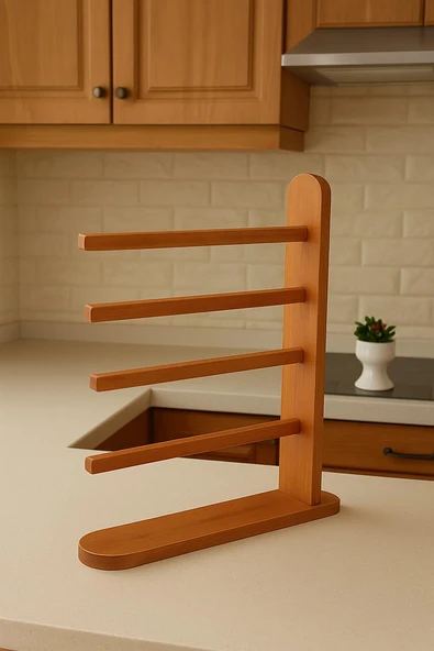Doğal Ahşap Streç Ve Folyo Standı, Ahşap Streçlik Ve Folyoluk 4 Bölmeli Mutfak Organizer - 2