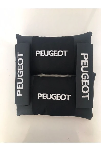 Peugeot Nakışlı Deri 1 Çift Boyun Yastık Ve Kemer Pedi - Resim 2