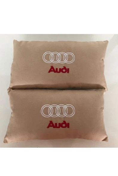 Audi Nakışlı Krem Renk 2 Adet Kumaş Oto Boyun Yastığı ürün görseli