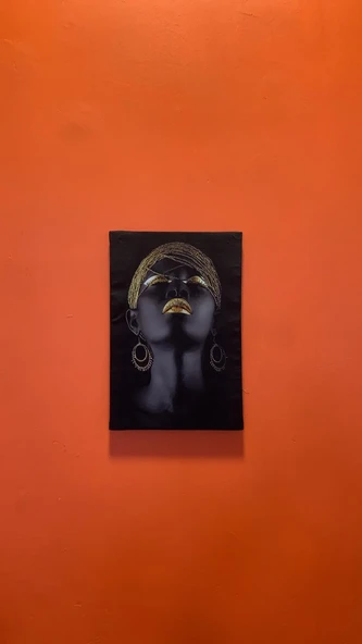 Siyahi Kadın Portreli Natürel Tasarım Ahşap Çerçeve Ev İşyeri Ofis Duvar Kanvas Tablo PRT1 - Resim 6