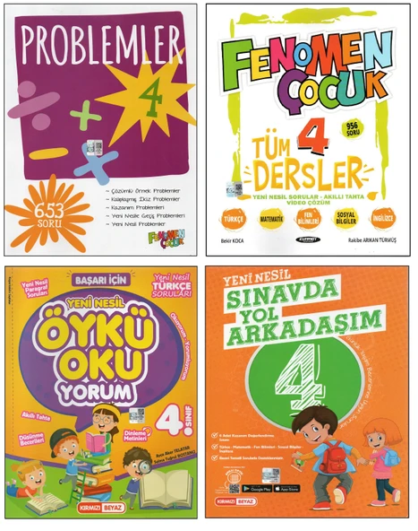 FENOEMEN 4. SINIF PROBLEMLER+TÜM DERSLER+KIRMIZI B. ÖYKÜ OKUYORUM+SINAVDA YOL ARKADAŞIM (4 KİTAP)