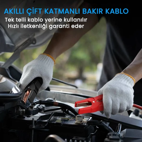 Avapow E5 Pro 12000mAh 2000A Jump Starter Taşınabilir Akü Takviye Kiti (Powerbank + LCD + LED Işık) - 3