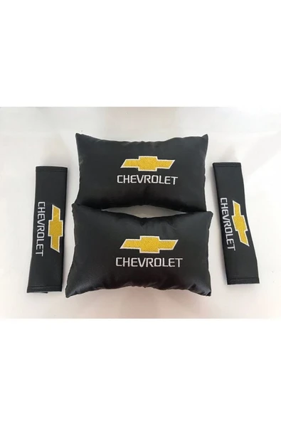 Chevrolet Nakışlı Cruze Aveo Deri 1 Çift Boyun Yastık Ve 1 Çift Kemer Pedi ürün görseli
