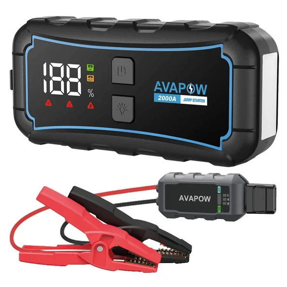 Avapow E5 Pro 12000mAh 2000A Jump Starter Taşınabilir Akü Takviye Kiti (Powerbank + LCD + LED Işık)
