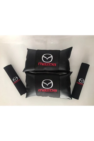 Mazda Uyumlu Nakışlı Deri 1 Çift Boyun Yastık Ve 1 Çift Kemer Pedi ürün görseli